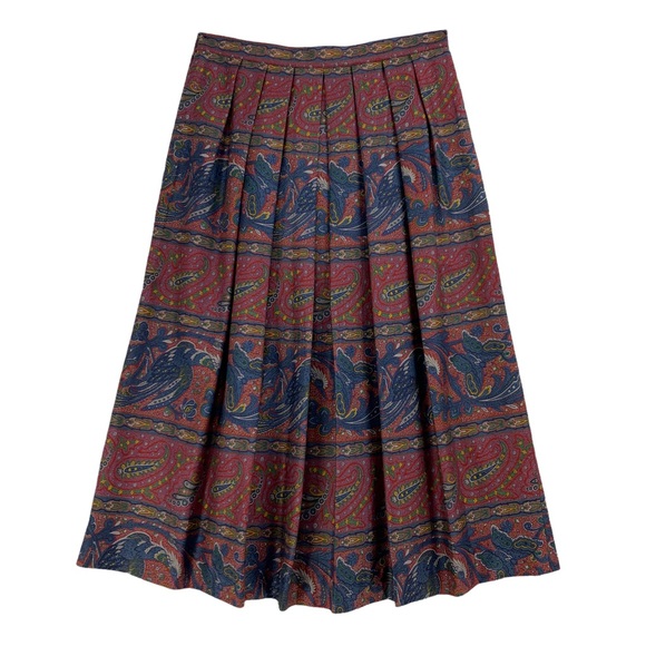 Vintage Dresses & Skirts - Vintage Paisley Pleated 100% Cotton Floral Bird Horizontal Layered Pattern Maxi